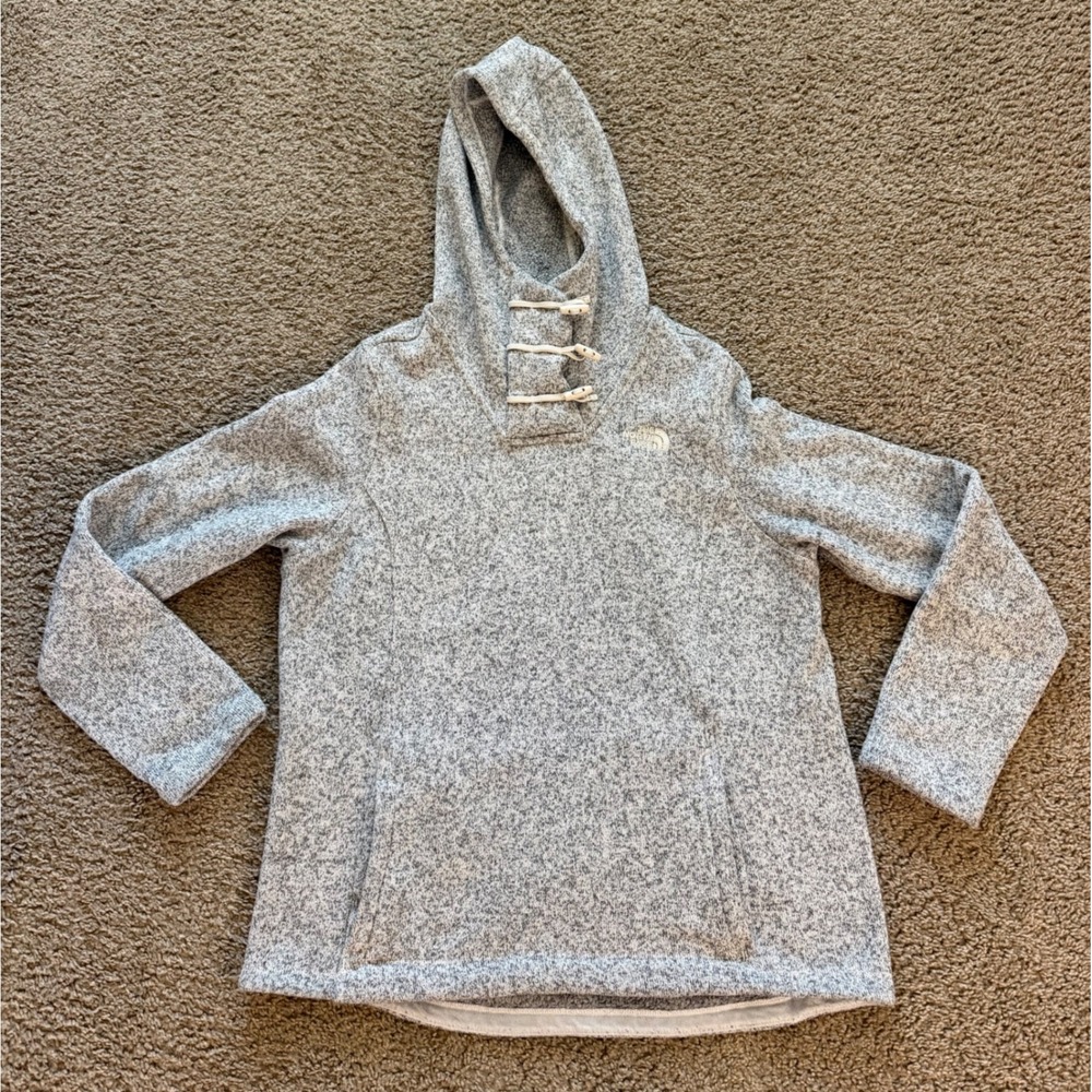 The North Face Womens Grey Crescent Hooded Pullover Toggle Fleece Sweater Large